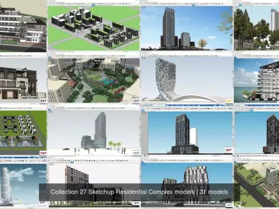 Collection 27 Sketchup Residential Complex models 3D Model Pack