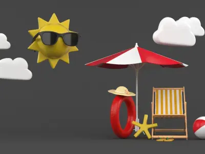 Beach Umbrella and Chair 3D model
