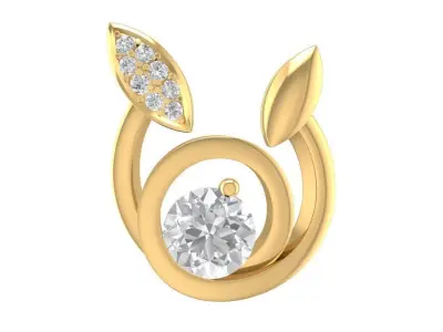 Modern Leaf Inspired Pendant with Round Center Gemstone 1883 3D print model