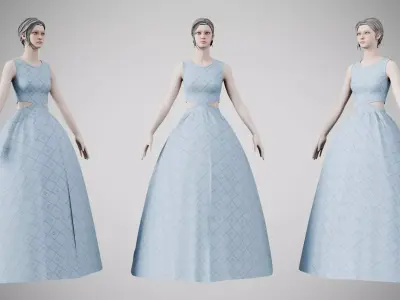 Dress 32 Light Blue Low-poly 3D model