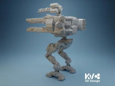 KV-Mecha-001 armoured robot with gun 3D print model