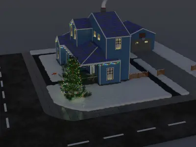 Winter house with tree Low-poly 3D model