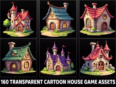160 Transparent Cartoon House Home Building Game Assets Texture