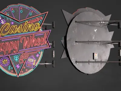 Neon sign Casino in 3 types Low-poly 3D model