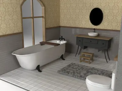 Retro Bathroom  Low-poly 3D model