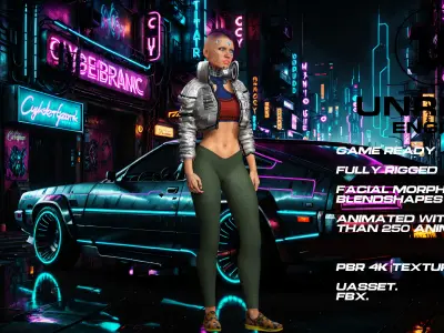 CyberPunk girl full rigged - game ready - animated Low-poly 3D model