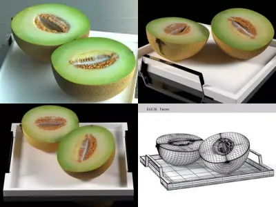 Melon four pieces of on plate 3D model