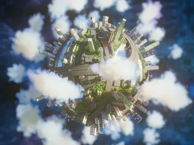 City planet scene Corona renderer 3D model