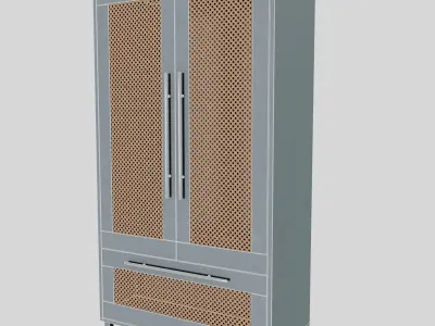 Modern Gray Wardrobe with Wicker Panel Details 3D model