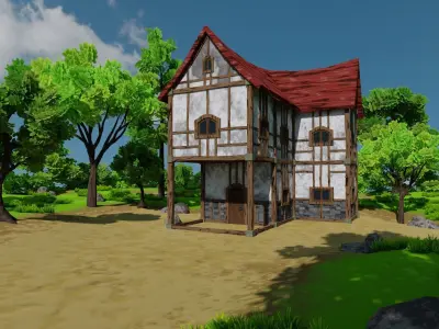 Medieval House With Environment Low-poly 3D model