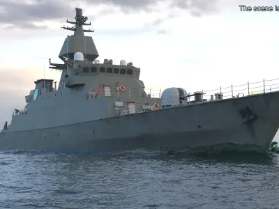 Modern Armed Warship Naval Rigged 3D model