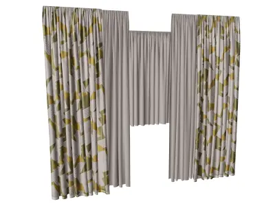 Layered Curtains with Geometric Print 3D model