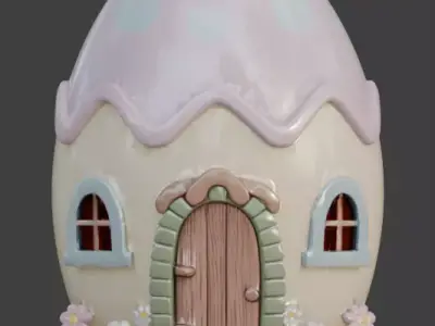 3D WHIMSICAL EGG-SHAPED COTTAGE WITH FLORAL EMBELLISHMENTS V04 Low-poly 3D model