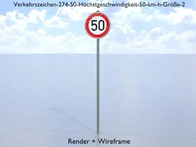 Traffic sign 274-50 Speed limit 50 km h Size-2 Low-poly 3D model