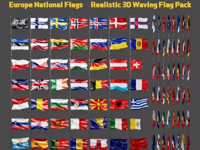3D Flag Collection  Realistic Country Flags Set Low-poly 3D model