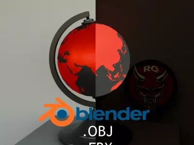 L-poly Night Lamp  and Globe World - Red - Grey Free low-poly 3D model