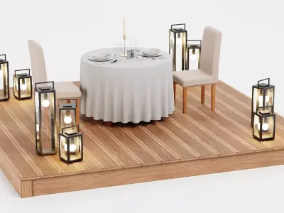 Garden Setup V7 - Romantic Dinner Table Scene 3D model