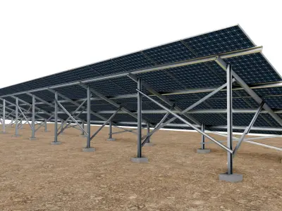 Lowpoly Ground Mounted Solar Panels-26 Rows of PV Modules Low-poly 3D model