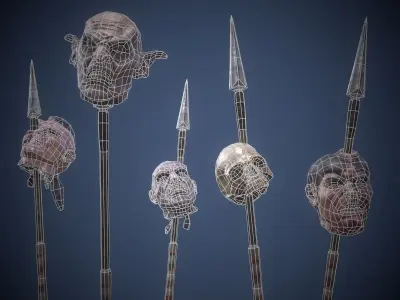 Heads on spears Low-poly 3D model