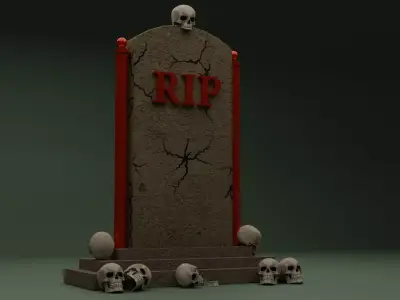 3D Tombstone with 3D skulls 3D model