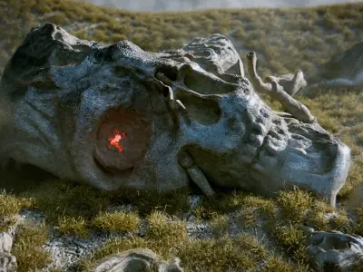 Robot Head Buried Scene Low-poly 3D model