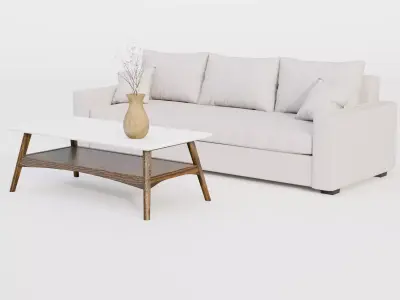 Soft Sofa and Coffee Table Interior Set Low-poly 3D model