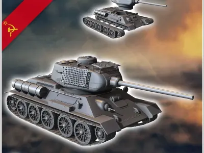 T-34-85 M1945 with bedspring up-armour - Soviet army WW2 Second  3D print model