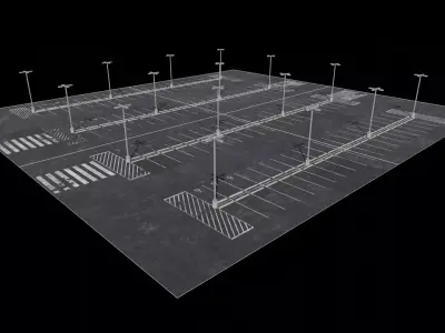 Parking Lot Scene with 4K and 8K textures Low-poly 3D model