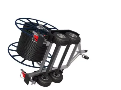 Broadband Cable Drum With Trailer 3D model