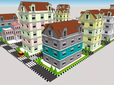 3D model for city environment and different building types Low-poly 3D model