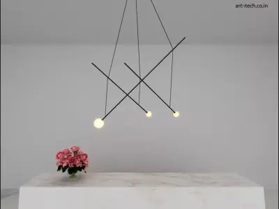 PRODUCT 7 pendant light with three lights hanging above marbl... Free 3D model