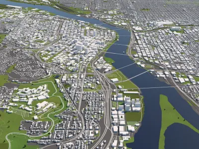 Portland 50x50km 3D City Map 3D model