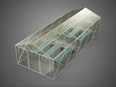 DUTCH BUCKET HYDROPONIC SYSTEM IN GREENHOUSE HOTHOUSE GLASSHOUSE 3D model