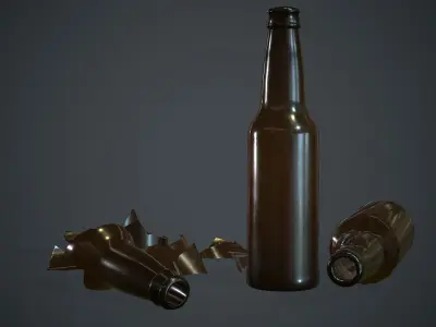Brown Glass Broken Bottles PBR Game Ready Low-poly 3D model