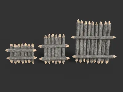 51 Lowpoly Wooden Log Fences - 240303 Low-poly 3D model