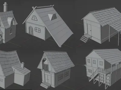 6 medieval house Low-poly 3D model