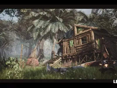 Abandoned Hut in Tropical Island Survival Post Apocalyptic Low-poly 3D model