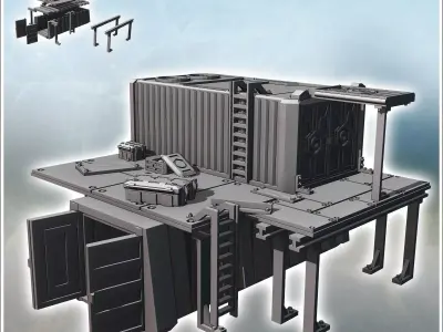 Large outpost in metal arranged containers with awnings and crat 3D print model