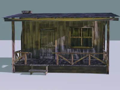Wooden Cabin with Chimney Stack Low-poly 3D model