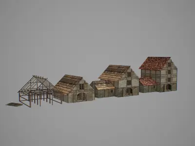 Storehouse medieval houses - medieval houses Low-poly 3D model