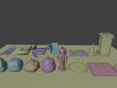Street Collection set of items Low-poly 3D model