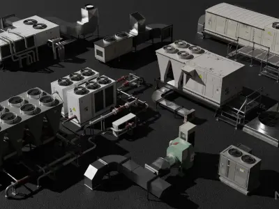 Rooftop Props Collection Low-poly 3D model