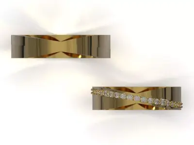 Wedding Ring Set Modern Twist CAD ring model cr0227 3D print model