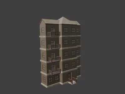 House Model 1 building with balconies and balconies Low-poly 3D model