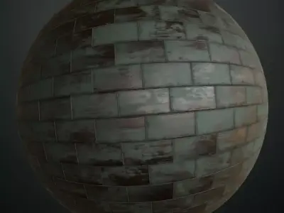 Weathered Oxidized Copper Roof Bricks PBR Seamless Texture