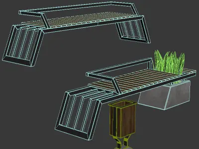 Exterior set 2 urban bench 3D model