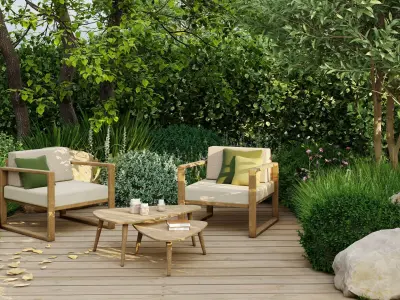 outdoor furniture - armchair and table Low-poly 3D model