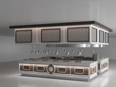 BUFFET restaurant counter with lighting fixtures Low-poly 3D model