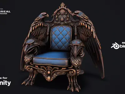 Fantasy Throne 5 game ready 3d model Low-poly 3D model
