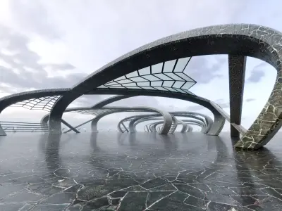Futuristic Curved Pavilion- Architectural Background- V2U1 Low-poly 3D model